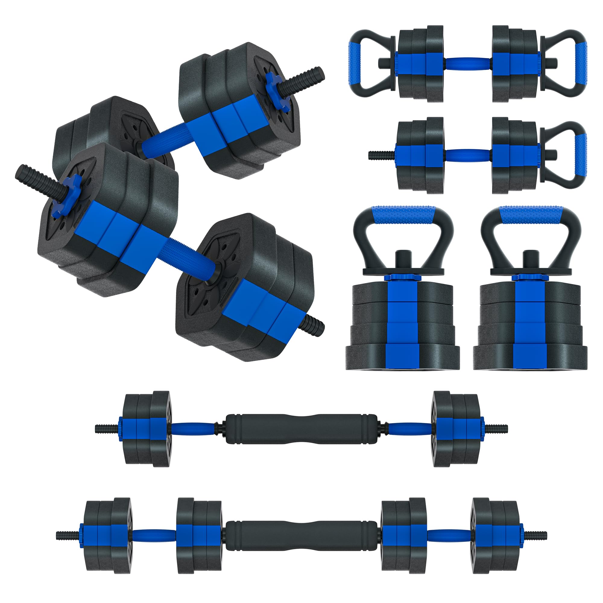 VIVITORY Juego de mancuernas ajustables, pesas libres con conector, juego de mancuernas ajustables que no ruedan, barra para gimnasio en casa, hexagonal, mezcla de cemento