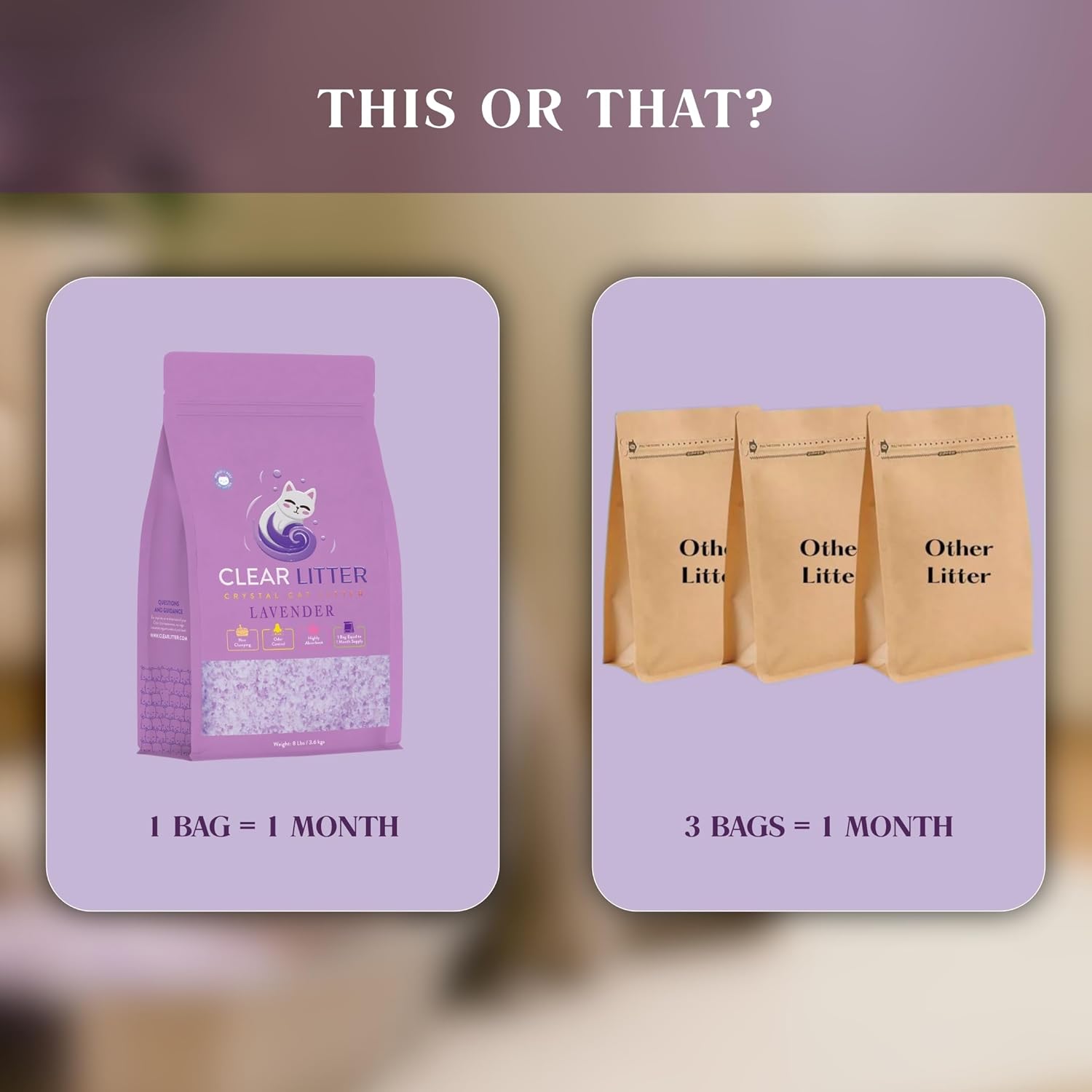 Lavender Cat Litter – Premium Lightweight, Non-Clumping, Dust-Free Crystals for Odor Control, ScoopFree & Easy to Clean, Pretty Kitty Litter for Multi-Cat Homes, Long-Lasting Performance