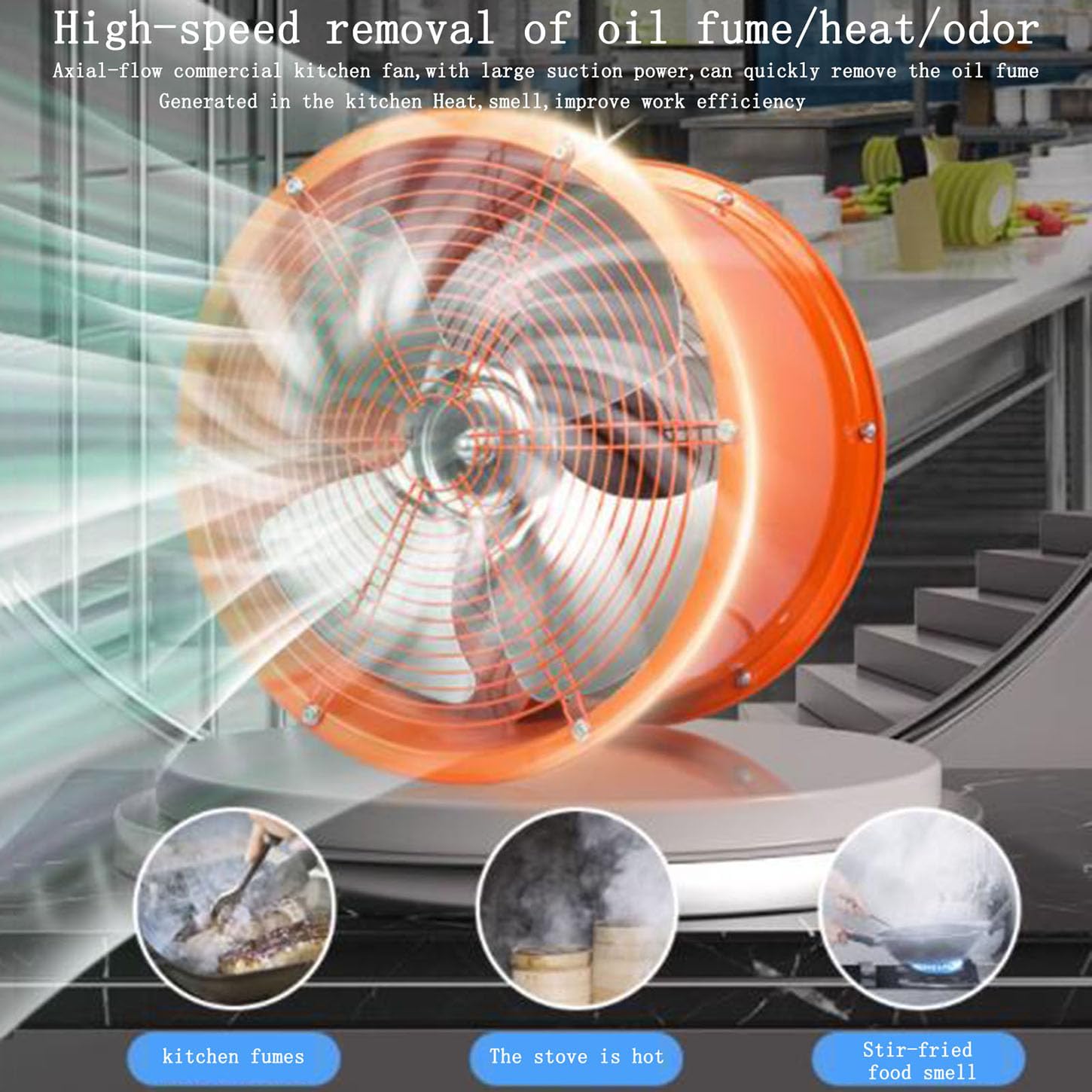 Ventilatore Industriale,Estrattore Aria Assiale per Tubi,Acciaio Inossidabile Aspiratore Bagno,Motore con Doppio Cuscinetto A Sfere,per Cucina,Soffiatore di Scarico,2800 Giri/Min,14 Inches