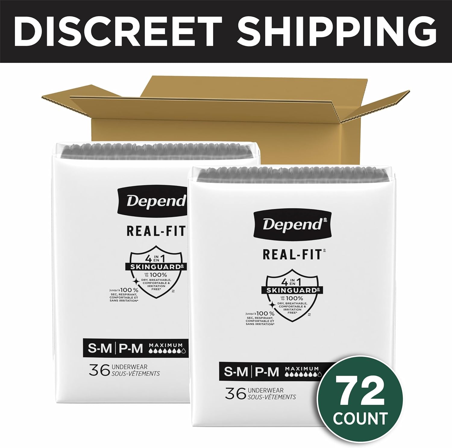 Depend Real Fit Adult Diapers, Incontinence Underwear for Men, Disposable, Maximum Absorbency, Small/Medium, Black, 72 Count, Packaging May Vary - Image 2