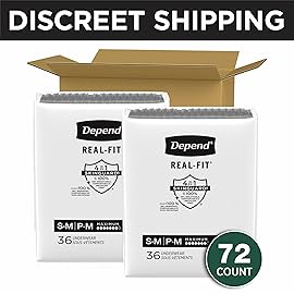Depend Real Fit Adult Diapers, Incontinence Underwear for Men, Disposable, Maximum Absorbency, Small/Medium, Black, 72 Count, Packaging May Vary