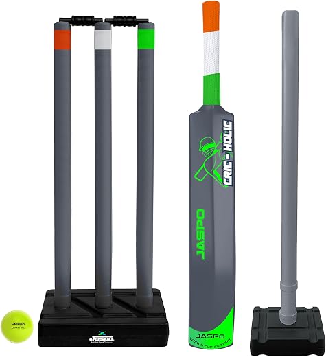 jaspo Cric Holic Lite Heavy Duty Plastic Cricket Bat Kit for Age 12+ | Includes 34” Bat, Ball & Stumps | Full Size-8 Combo...