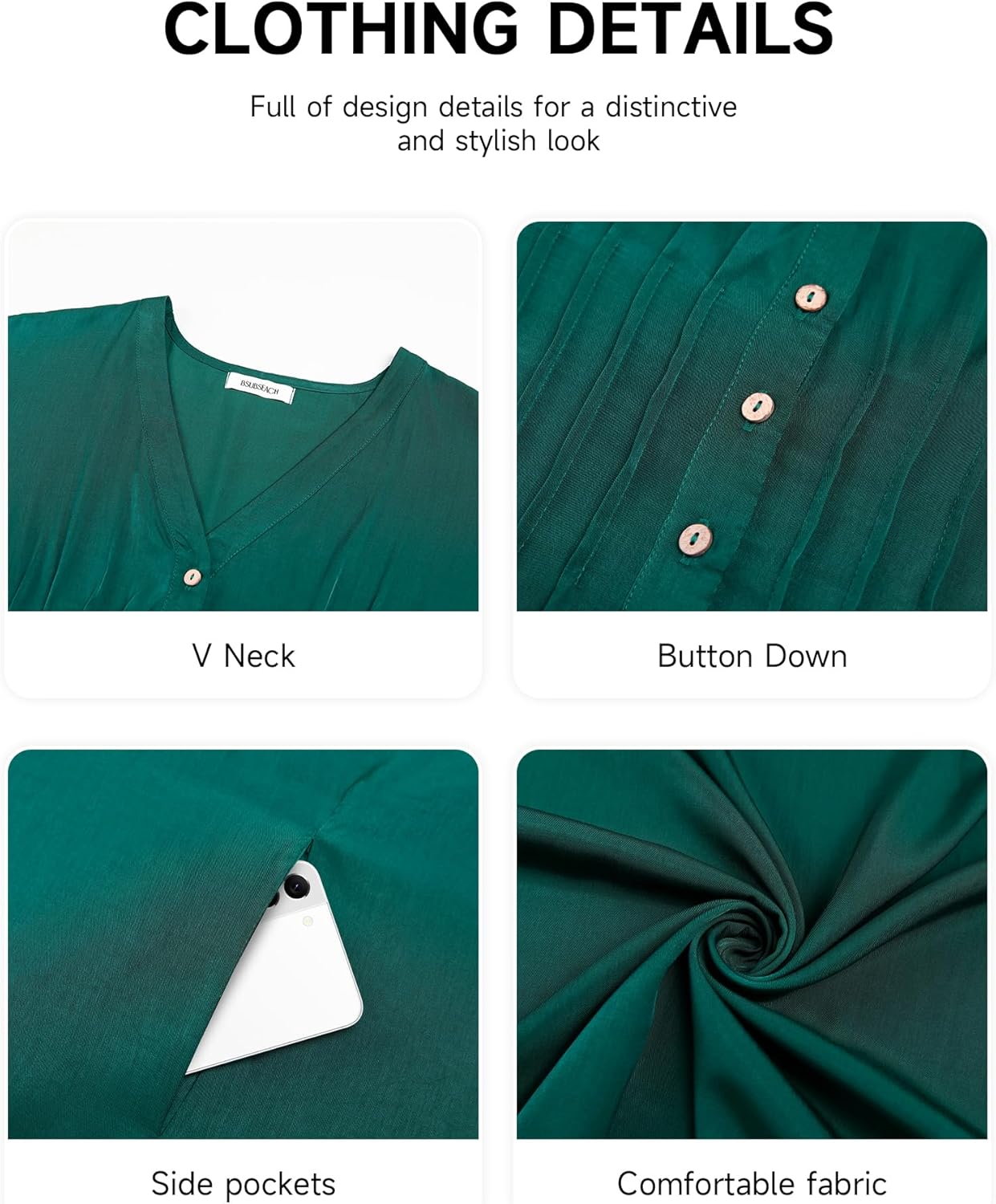 Bsubseach Women Kaftan Dresses Solid V Neck Swimsuit Coverup Batwing Sleeve Satin Plus Size Caftans with Pockets - Image 5