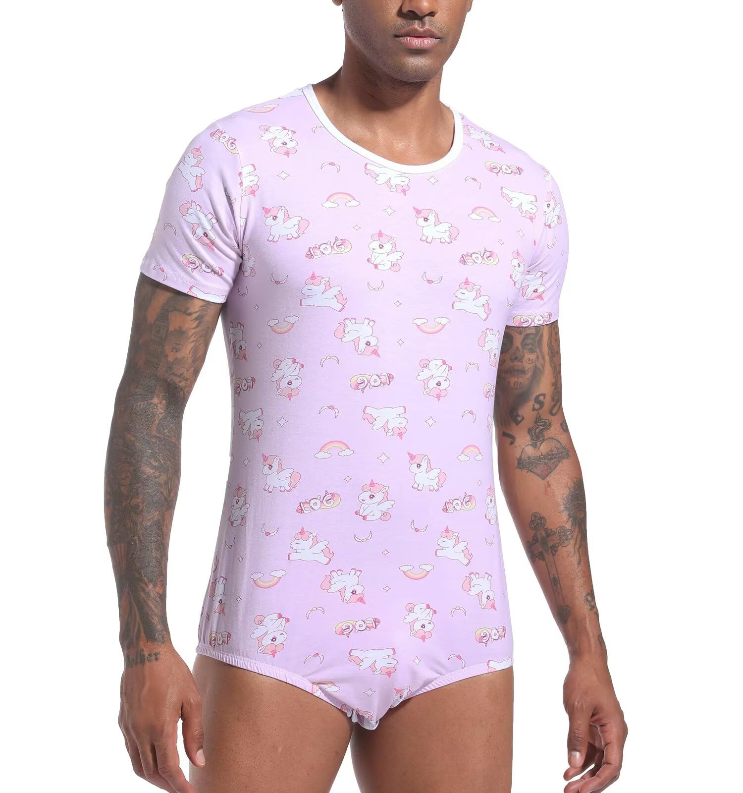 Landofgenie Body Męska Jednoczęściowa Piżama Unicorn Full Print z Zatrzaskami w Kroku – Odzież Relaksacyjna i Nocna