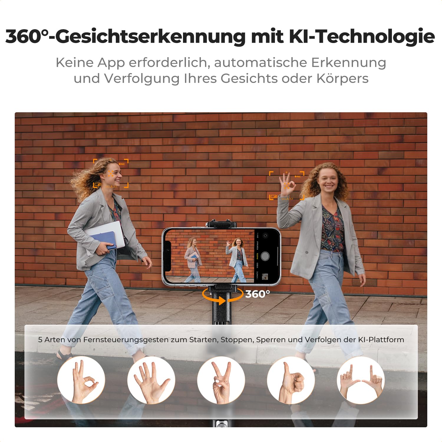K&F CONCEPT Smart Series Handy Stativ mit Ringlicht, 1,8 Meter Aluminiumlegierung mit intelligenter Gesichtsverfolgung, Kompatibel mit iPhone/Samsung/Android Handys & DJI Osmo Pocket 3/4