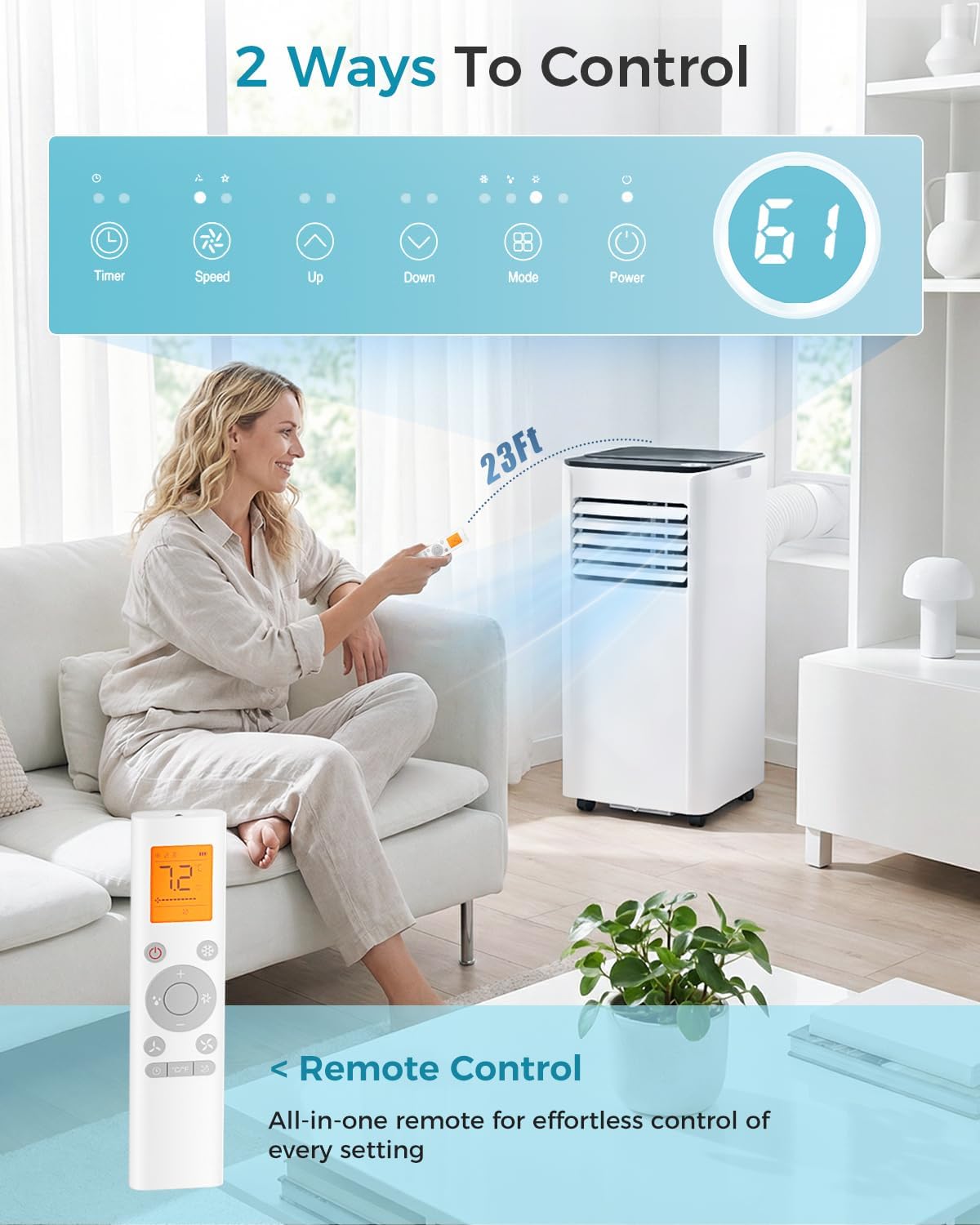 EnerGlow 10,000 BTU Portable Air Conditioner - Cools Up to 450 Sq. Ft., 3-in-1 Portable AC Unit for Rooms with Remote Control, Sleep Mode, 24H Timer, Air Conditioner for Bedroom, Dorm, Apartment