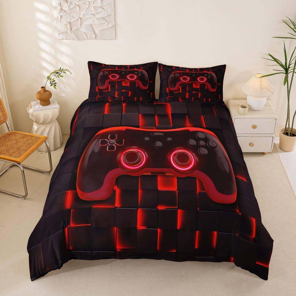 Parure de lit 3 pièces housse de couette 2 personnes imprimé manette 3D