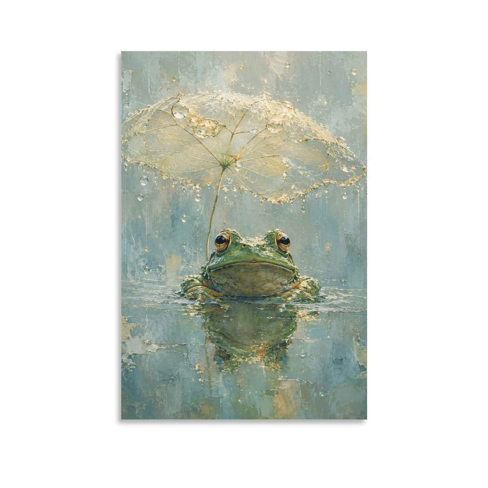 W7C8U2X3 Watercolor Umbrella Frog Canvas Wall Art, Whimsical Nature