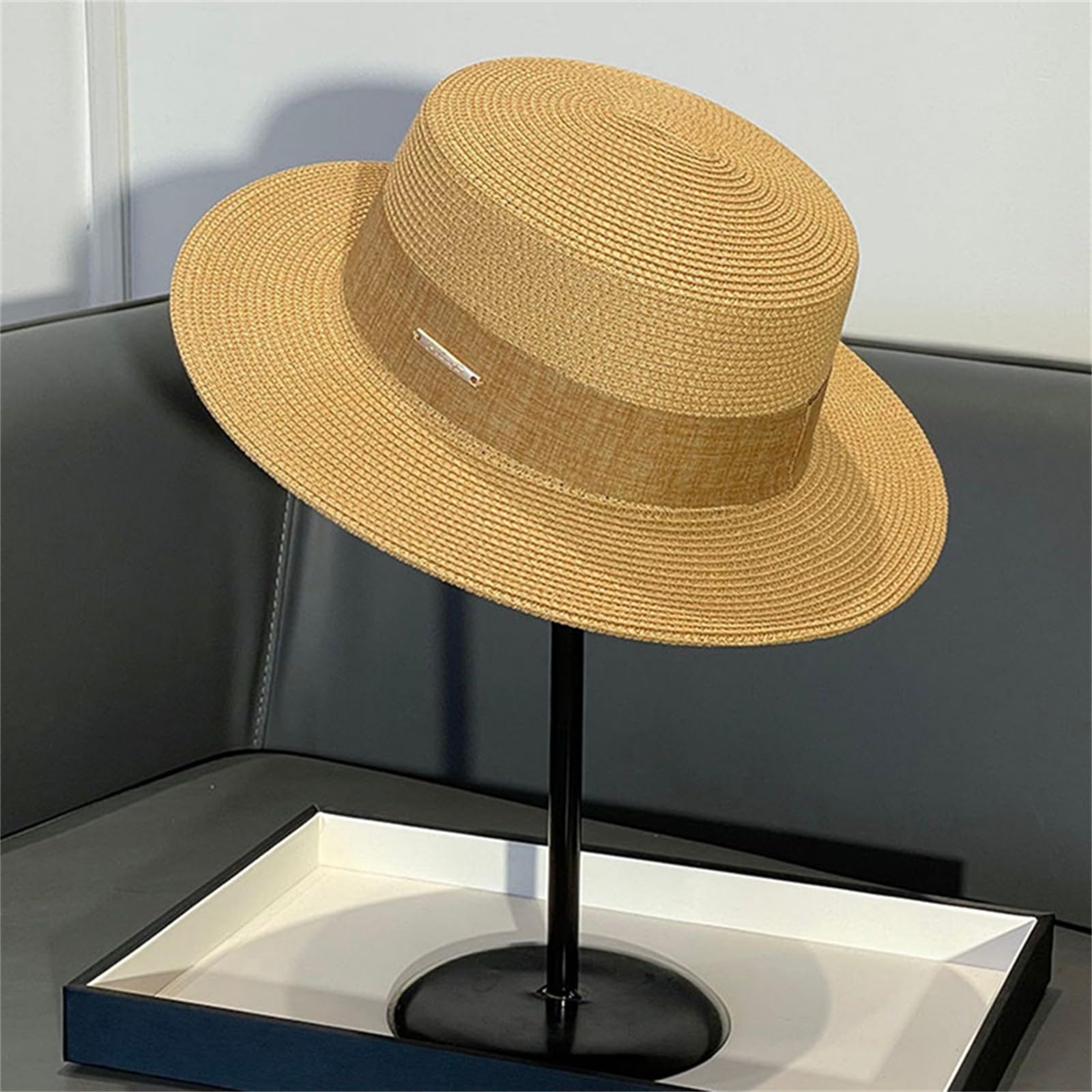 Generisch Cappello da sole per ragazza e donna, cappello estivo a tesa larga, nero