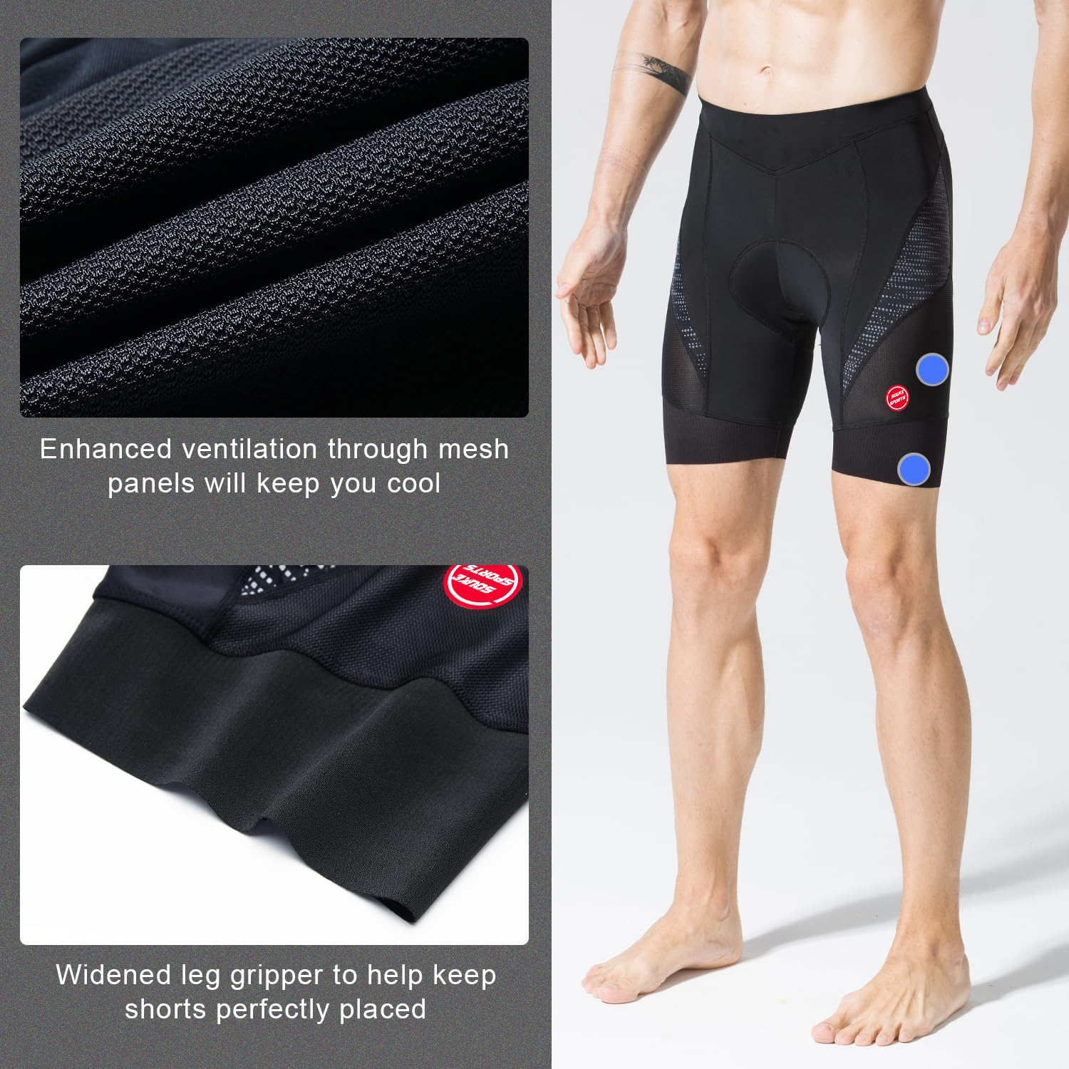 Souke Sports Pantaloni da ciclismo imbottiti 4D, traspiranti, ad asciugatura rapida