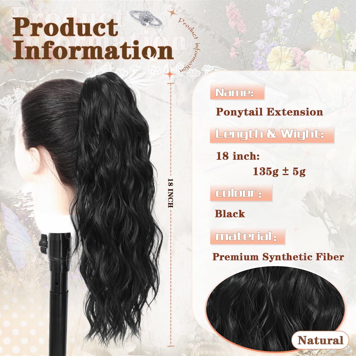VEGALILY 18 inch Ponytail Extension Black Hair Extensions Clip in Drawstring Ponytail Synthetic Claw Clip Ponytail Hair Extensions Long Curly Hair Pieces for Women for New Look - Image 2