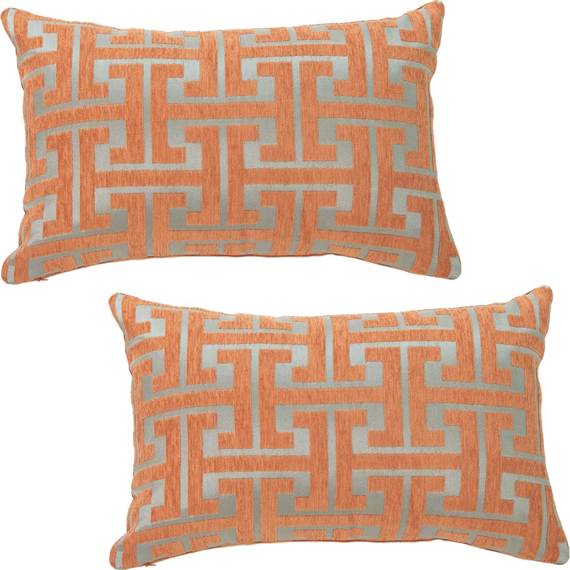 Fszhenzuan Geometry-Orange Pack Of 2 Chenille Cushion Covers 30X50cm Geometric Jacquard Orange Decorative Throw Pillow Covers Soft Boho Pillowcases With Invisible Zipper For Bedroom Sofa Home Decor