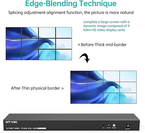 Miniatura 4 de MT-VIKI Controlador de pared de video 4x3 3x3, compatible con salida HDMI de 1080p 60Hz y 1 entrada para 12 pantallas de empalme de TV, procesador