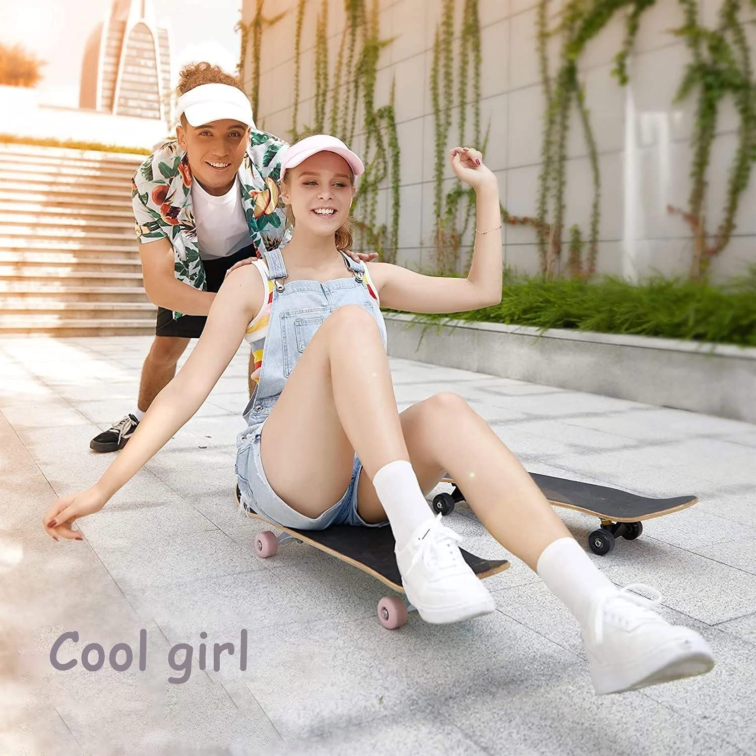 Anime Skateboards for Girls，Pink Complete Standard Skateboard, 31" X 8" Maple Double Kick Concave Skate Boards for Beginners/Kids/Youths/Teens Adult，Cute cat Skateboard