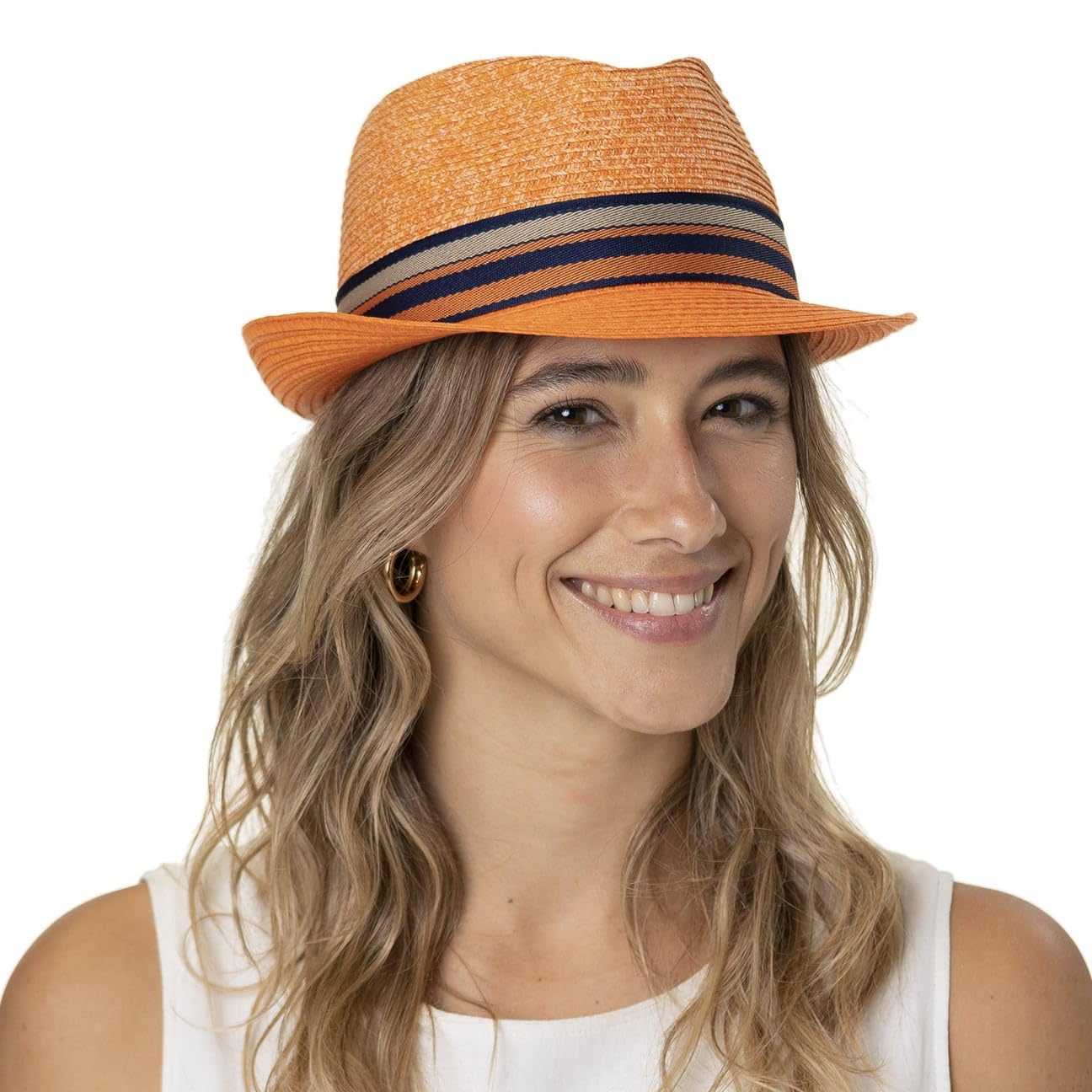 Lipodo Corinaldo Trilby Strohhut Mehrfarbiger Hut Italienischer Sonnenhut mit gestreiftem Ripsband Herren Frühjahr Sommer