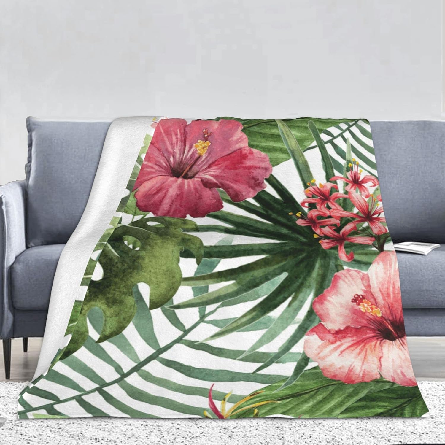 Manta de franela estampada con hojas tropicales, 168 x 229 cm, invierno, cálida, suave, esponjosa, acogedora, regalos para cama, sofá, sillones, sillones