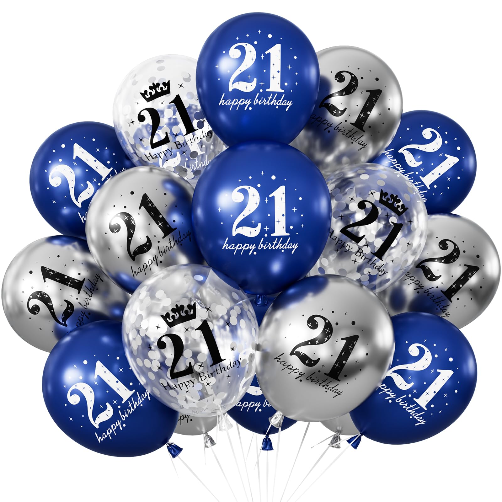 Adeyoo 21st Birthday Balloons - 24Pcs Blue and Silver Balloons for birthday