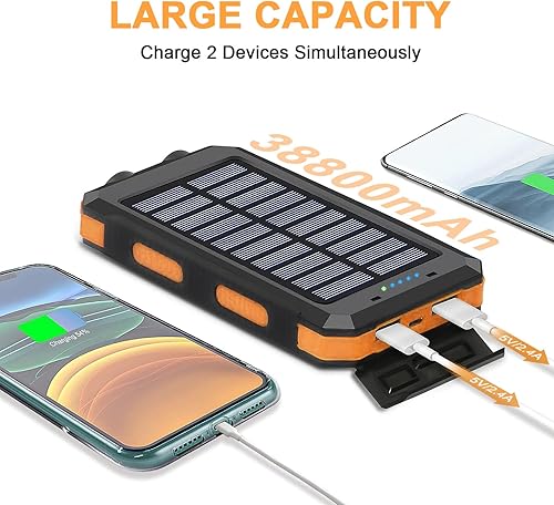 Miniatura 5 de Paquete de 2 cargadores solares portátiles de 38800mAh con linternas duales (naranja)