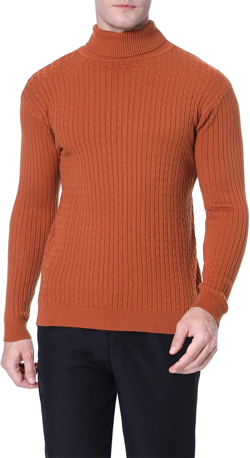 QZH.DUAO Men's Casual Slim Fit Turtleneck Pullover Sweaters Tops with Twist Patterned - Image 3