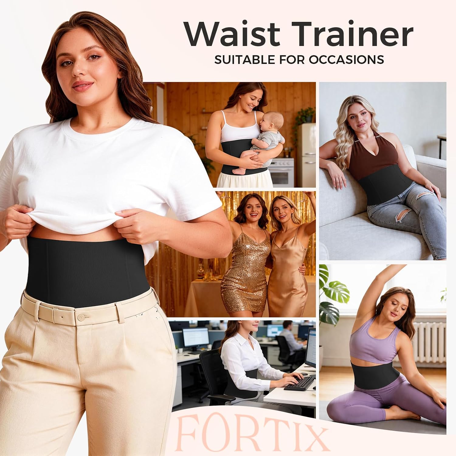 fortix Plus Size Waist Trainer for Women Tummy Control Waist Cincher Corset Shapewear Slim Body Shaper Black