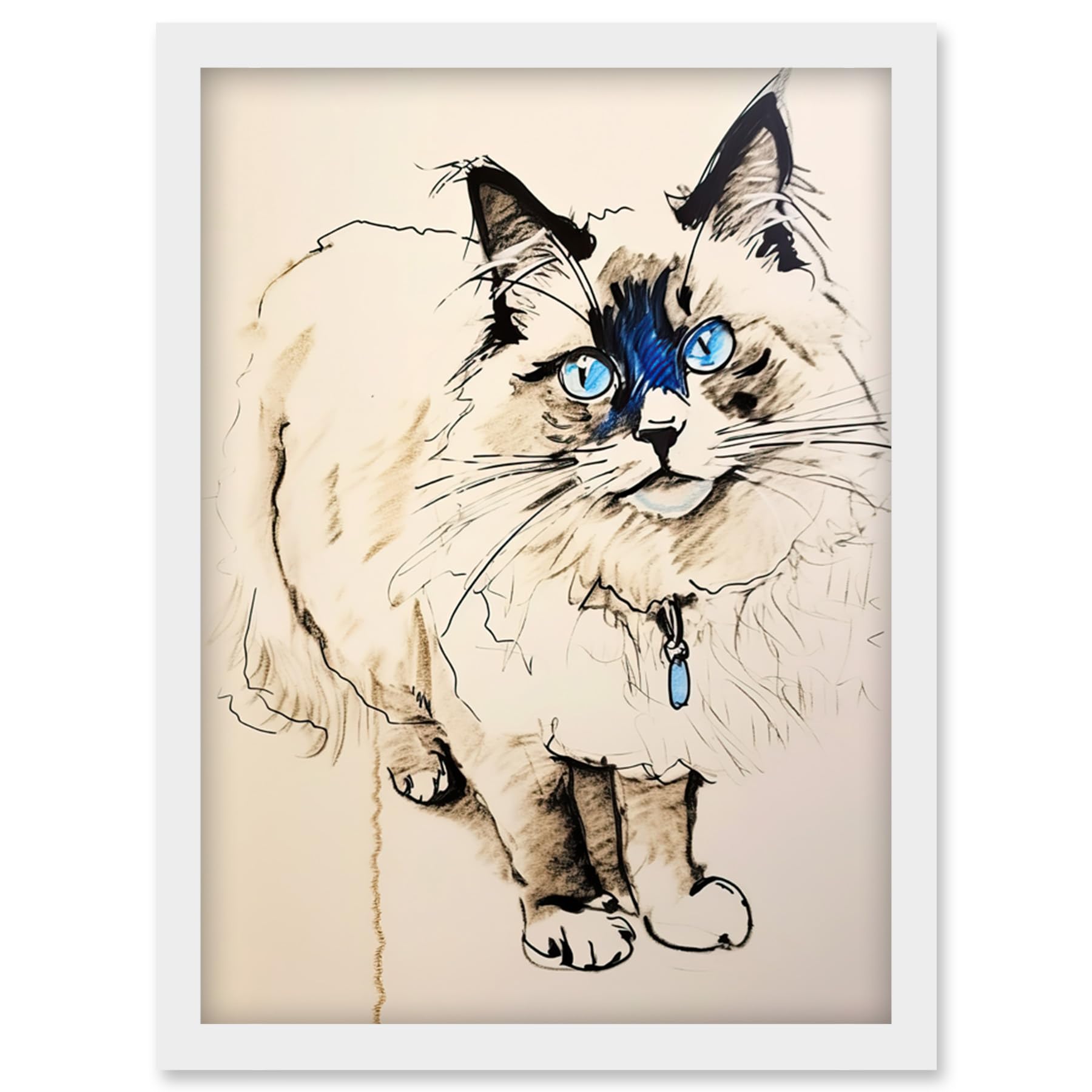 Artery8 Blue Point Ragdoll Cat Sketch Drawing Portrait Artwork Framed Wall Art Print A4