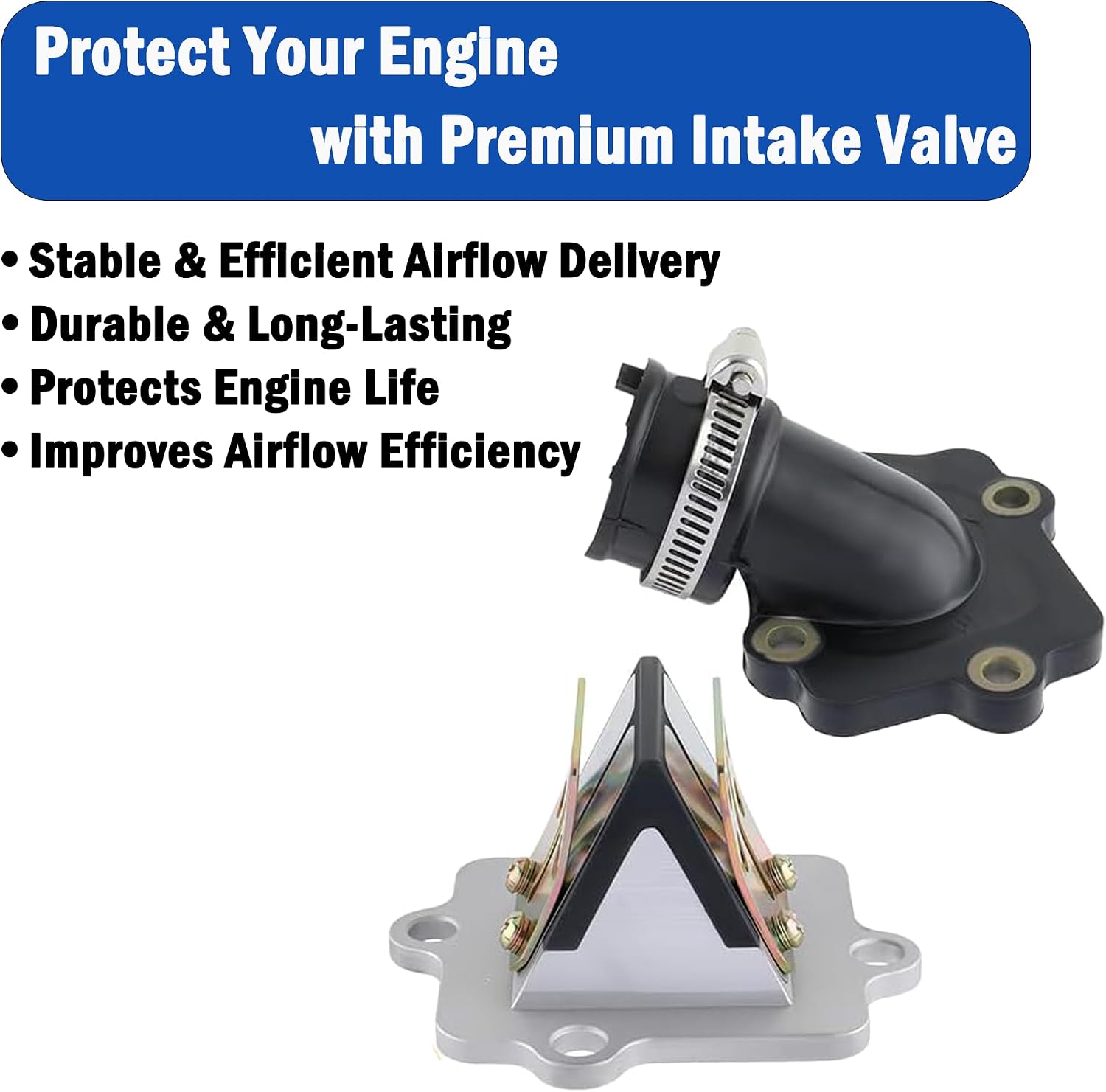Intake Manifold Boot Intake Reed Valve and Gasket Compatible with Polaris Scrambler 50cc 90cc Predator 50cc 90cc Sportsman 90cc Yamaha Zuma 50cc Replaces 0450062 0450063 0450065