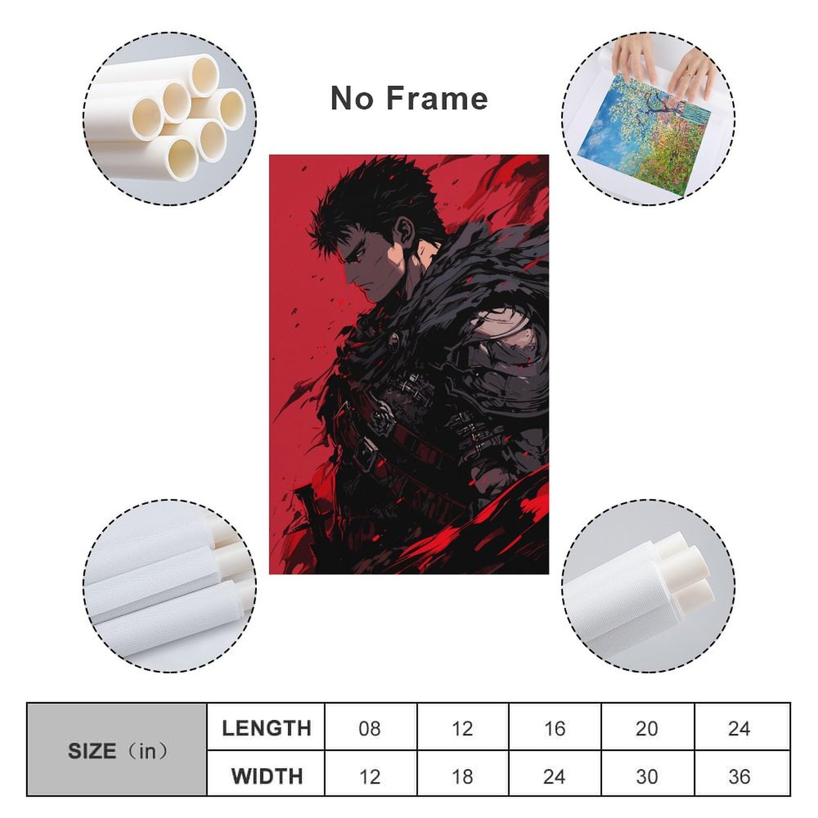 SECOLI Berserk Klassisches Anime-Leinwand-Poster, dekoratives Gemälde, Wandkunstdruck, modernes Dekor, ungerahmt, 40 x 60 cm
