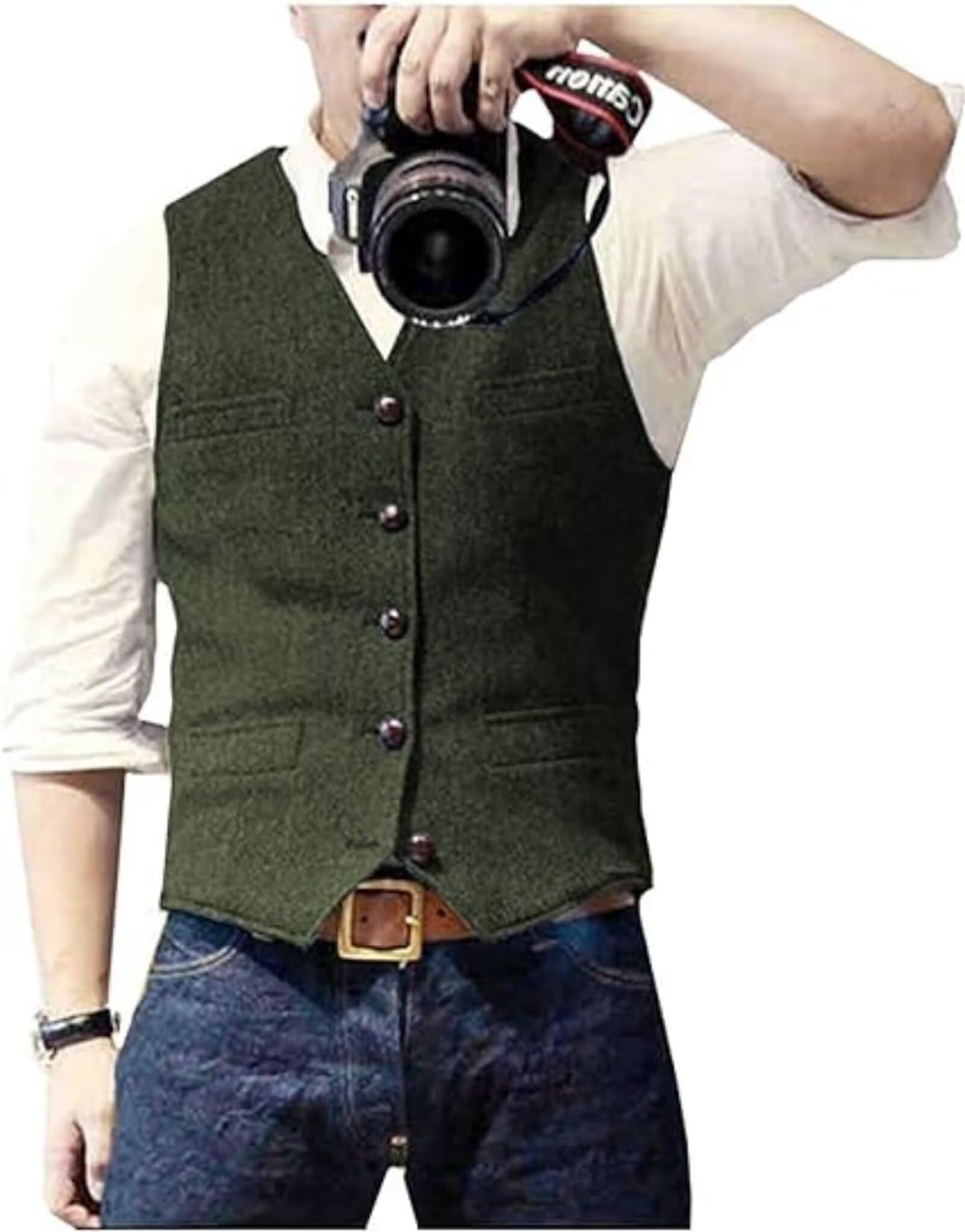 Men's Suit Vests Wool Tweed Vest V Neck Slim Fit Waistcoat Formal Business Retro for Wedding