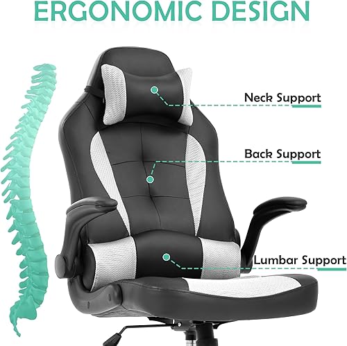 Miniatura 4 de Silla de videojuegos barata, silla ergonómica para videojuegos de PC, con reposacabezas y soporte lumbar, reposabrazos ajustable, respaldo alto,