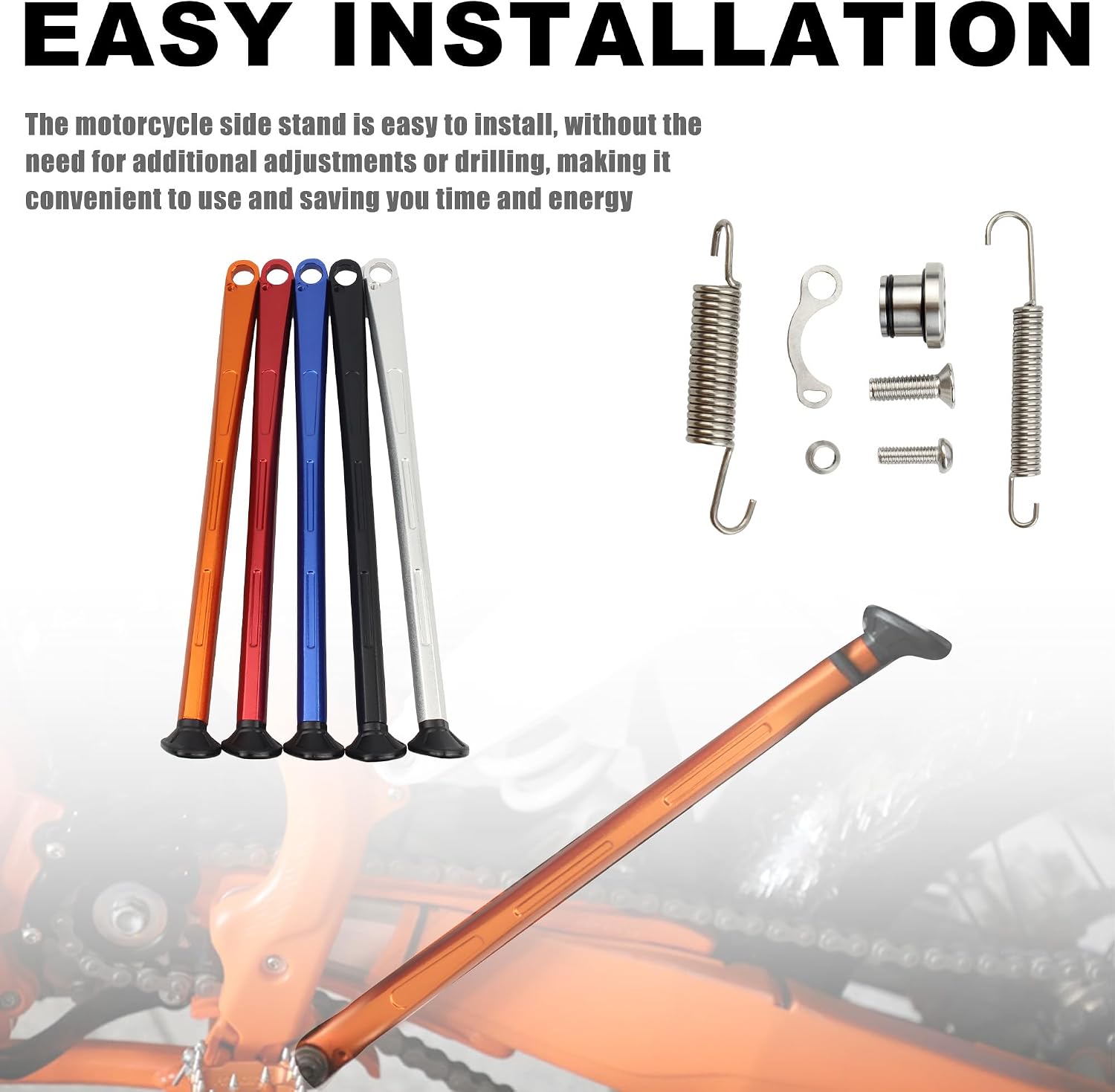 Dirt Bike Kickstand Foot Side,Motorcycle Support Parking Side Stand Kickstand With Springs For XC XCW XCF XCF-W EXC EXCF EXC-R 150 200 250 300 350 400 450 505 530- Orange