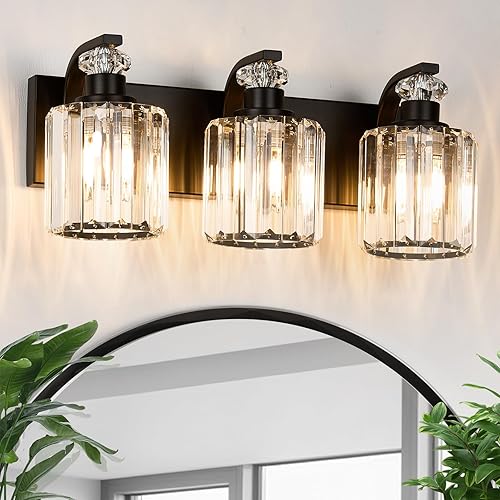 Lámparas de baño negras con pantalla de cristal K9, iluminación de baño sobre espejo, luces de tocador para sala de estar, dormitorio, baño,