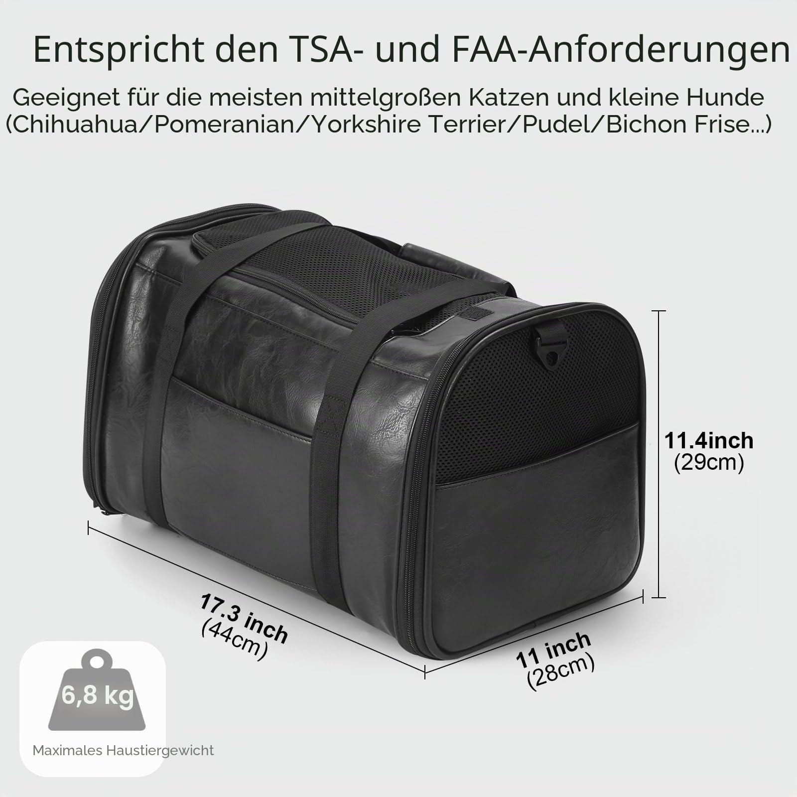 Lasaviin Modische Hundetragetasche aus Leder, von Fluggesellschaften zugelassen, für kleine, mittelgroße Hunde, Katzen unter 6,8 kg, zusammenklappbar, weiche Seiten, Reise-Welpentrage