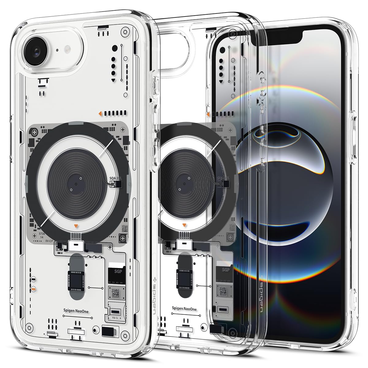 Spigen 【創業19年の技術力】 iPhone 17e / 16e ケース MagSafe マグネット搭載 半透明 ストラップホール 立体的プリント 米軍MIL規格 ウルトラ・ハイブリッド・マグフィット ACS09143 (ネオ・ワン)