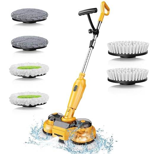 Cordless Electric Mop for Dewalt 20V Battery (NO Battery), 2 in 1 Spin Mop & Electric Floor Scrubber Machine with LED Light & Water Spray, 800 RPM Rotating Electric Mops for Floor (Black Yellow)