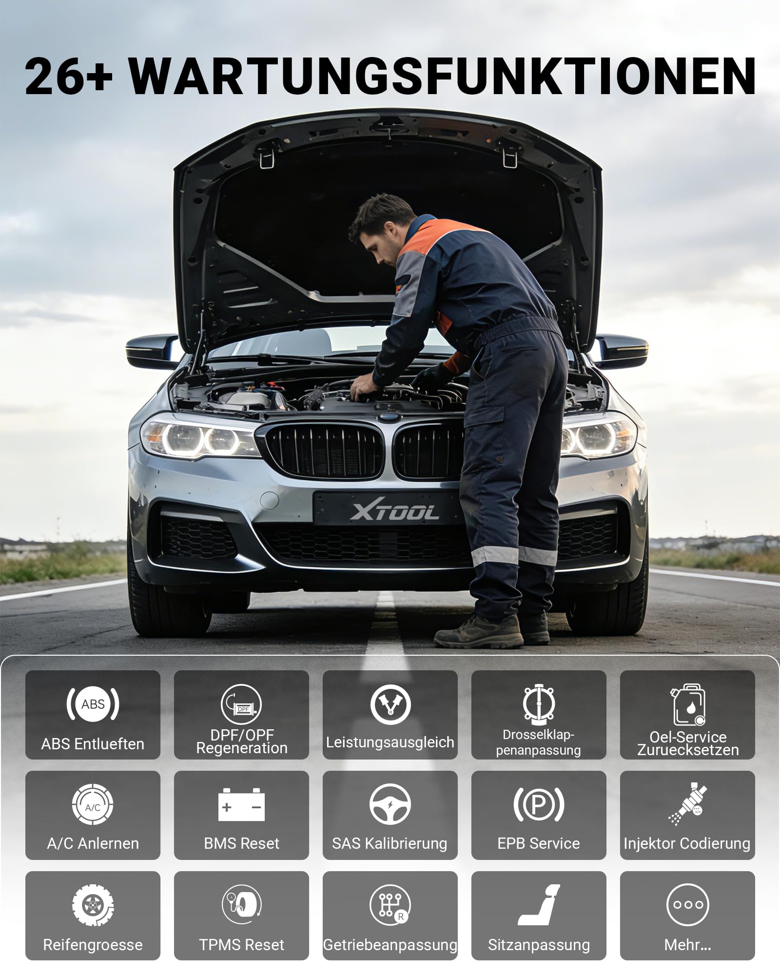 XTOOL A30M OBD2 Diagnosegerät Set, Bidirektionales Kabelloses Diagnosegerät Auto, Vollsystem, KI-Unterstützung, 26+ Resets, Öl ABS BMS DPF, 8-PID Live-Daten für iOS/Android, Lebenslange Update, CAN FD