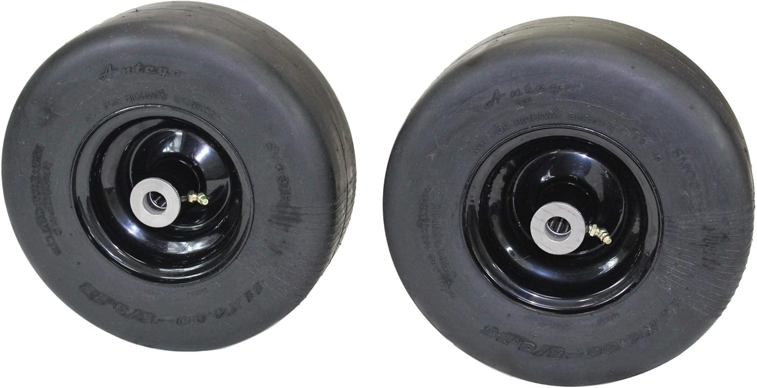 (Set of 2) 11x4.00-5 Flat Proof, Smooth Semi Pneumatic Assembly Replacement for ARIENS: 01588100 & 07100124, DIXON: 17080, JOHN DEERE: AM101589, TORO: 104-1170