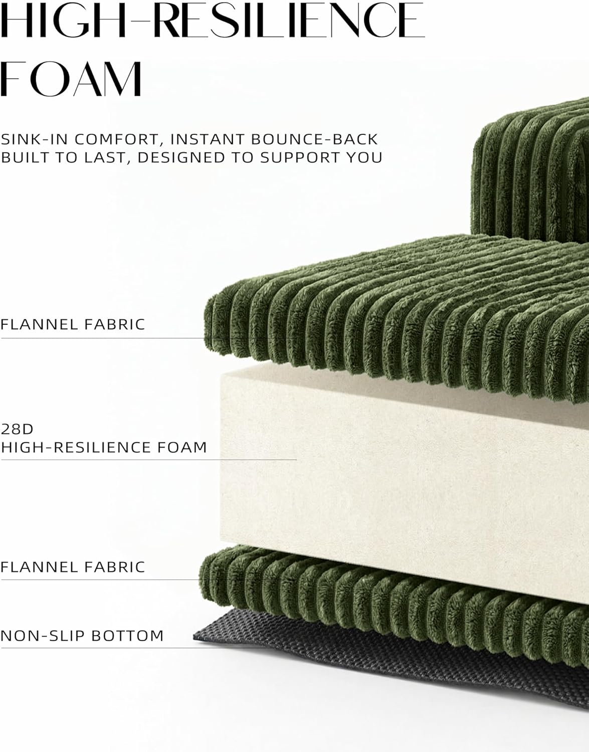 Lifelink 108" Boneless Couch L-Shaped Modular Sectional: Couches for Living Room - Cloud Sofa with Deep Seat High Back - Oversized Left Facing Chaise - No Assembly Required - Green thumbnail