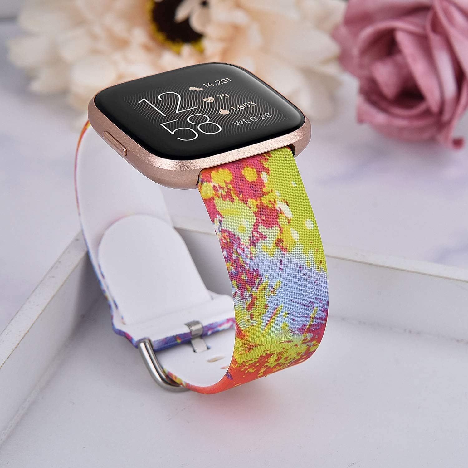 CAGOS Compatible with Fitbit Versa 2/Fitbit Versa/Fitbit Versa Lite Bands for Women Men, Floral Versa Silicone Sport Strap Accessories Replacement Wristbands for Fitbit Versa Smartwatch (Paint)