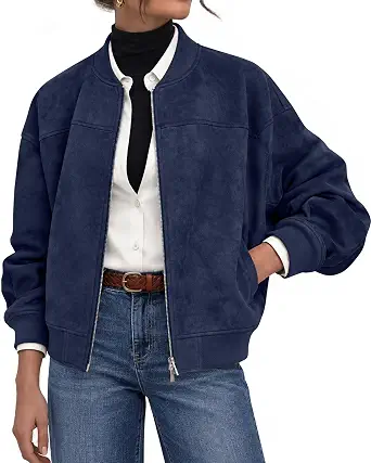 Lazysmile Women's Faux Suede Bomber Jacket