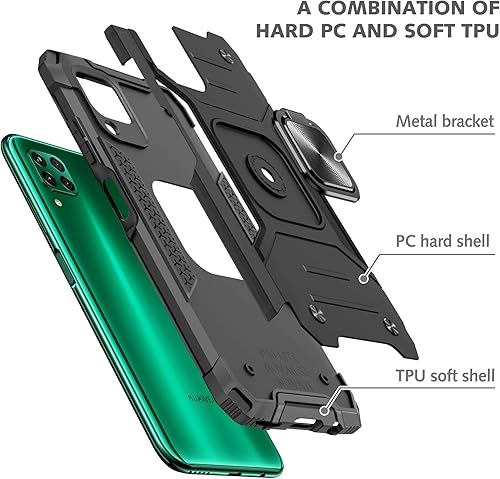 Miniatura 8 de Asuwish Funda compatible con Huawei P40 Lite y protector de pantalla de vidrio templado, accesorios para celda, soporte de anillo, fundas Negro