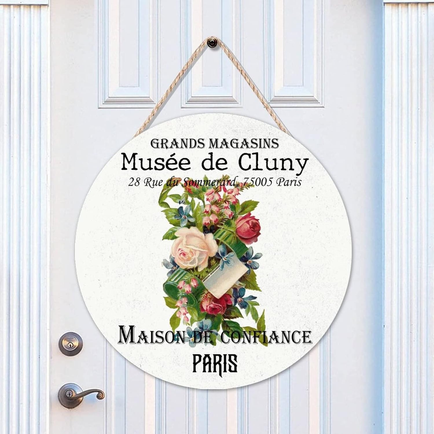 Vintage Flower Wood Door Sign Old Paper Textures Round Door Hanger Sign 16x16in Vintage Wall Hanging Sign Plaque Decor for Outdoor Front Porch Farmhouse Housewarming Gifts