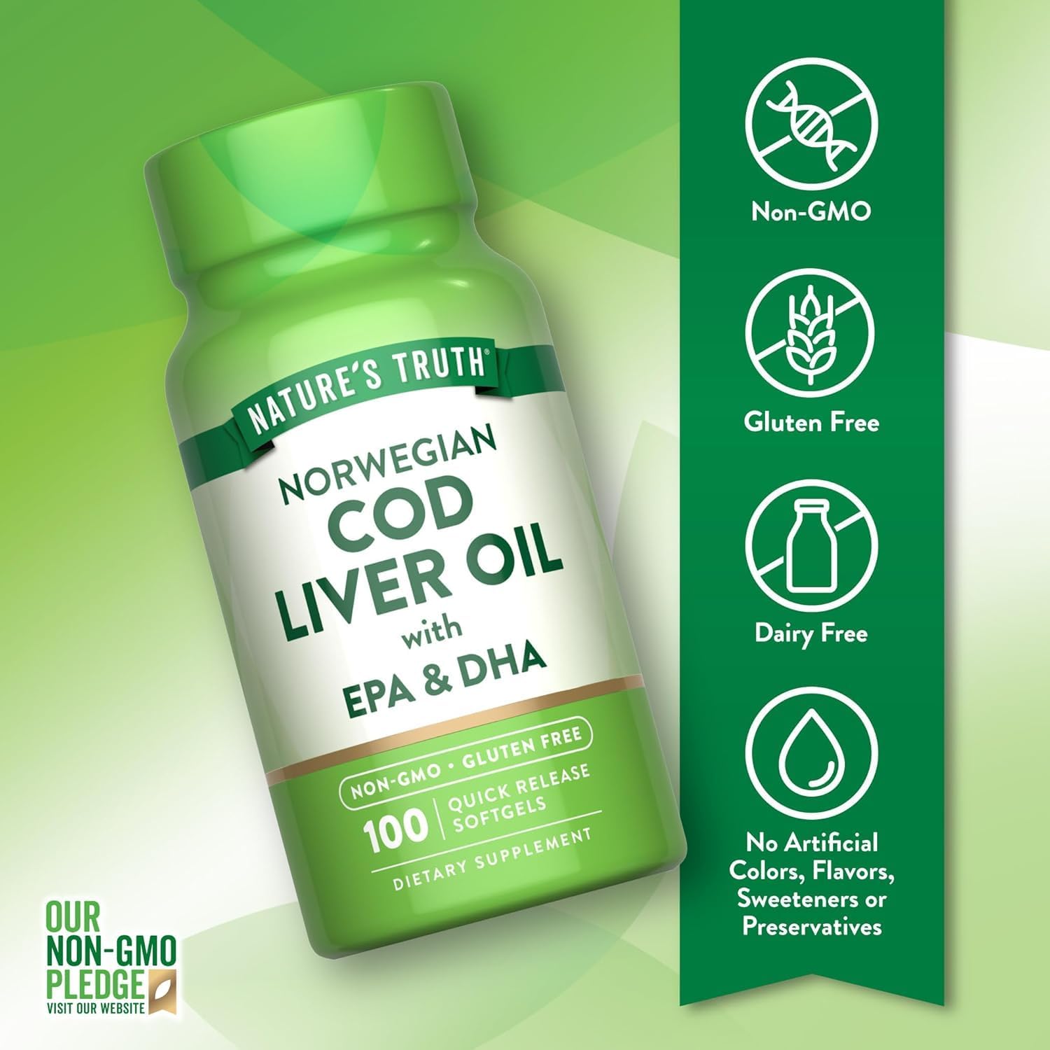 Nature's Truth Norwegian Cod Liver Oil Dietary Supplement - 100 Softgels, Pack of 6