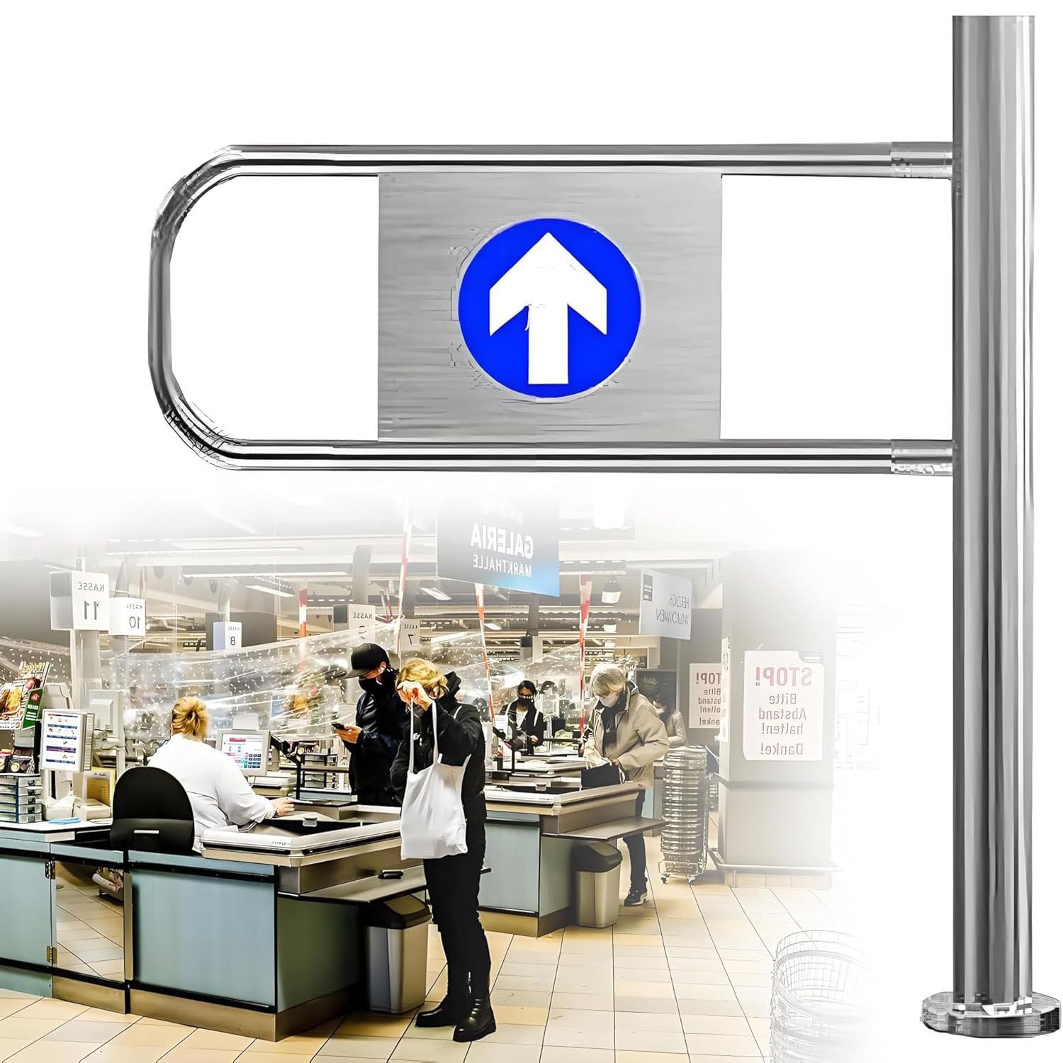 Puerta oscilante automática de rebote con resorte, barricada de acero inoxidable para puertas de acceso, puerta de seguridad unidireccional abierta de 90°, dispositivo de paso de cierre automático