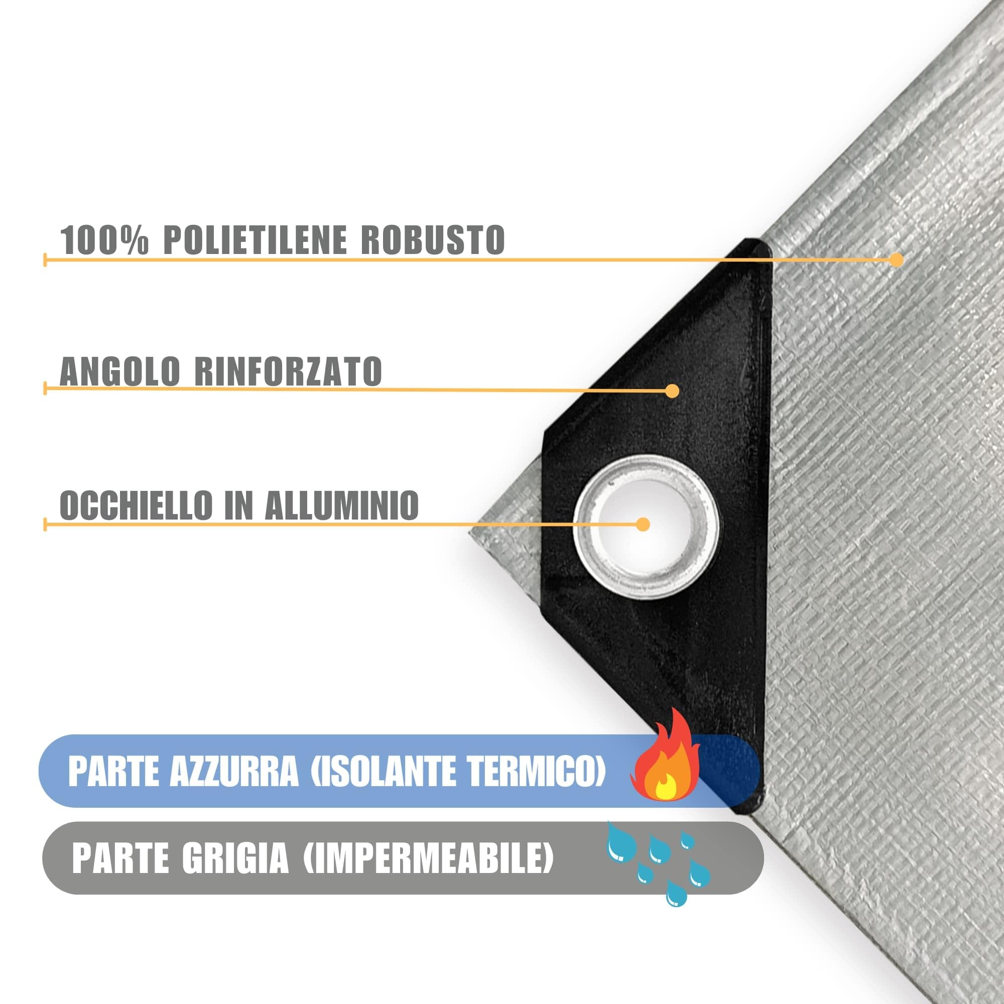 ESTO Telo Impermeabile Esterno, Telone Occhiellato 245g/mq Telo Protettivo Multiuso Antistrappo per Auto, Barche, Piscina, Giardino (3x4 Metri)