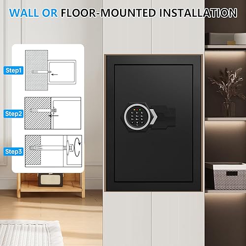 Miniatura 7 de Caja fuerte extra grande de 3.0 pies cúbicos para el hogar, impermeable, antirrobo con teclado digital y estante extraíble, caja a prueba de fuego