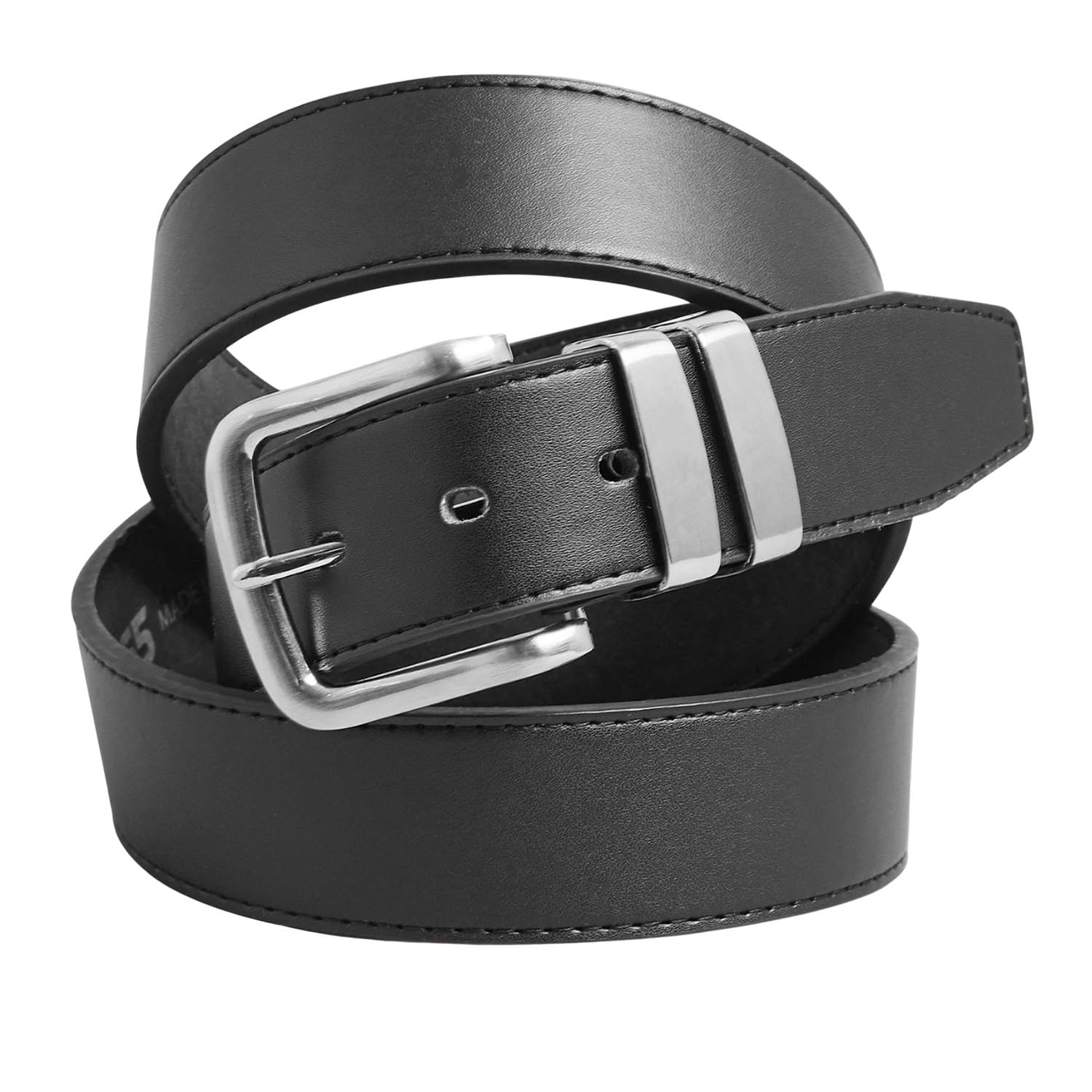 D555 Men's Black Duke Noah Big Tall Double Metal Loop Leather Belt - 56