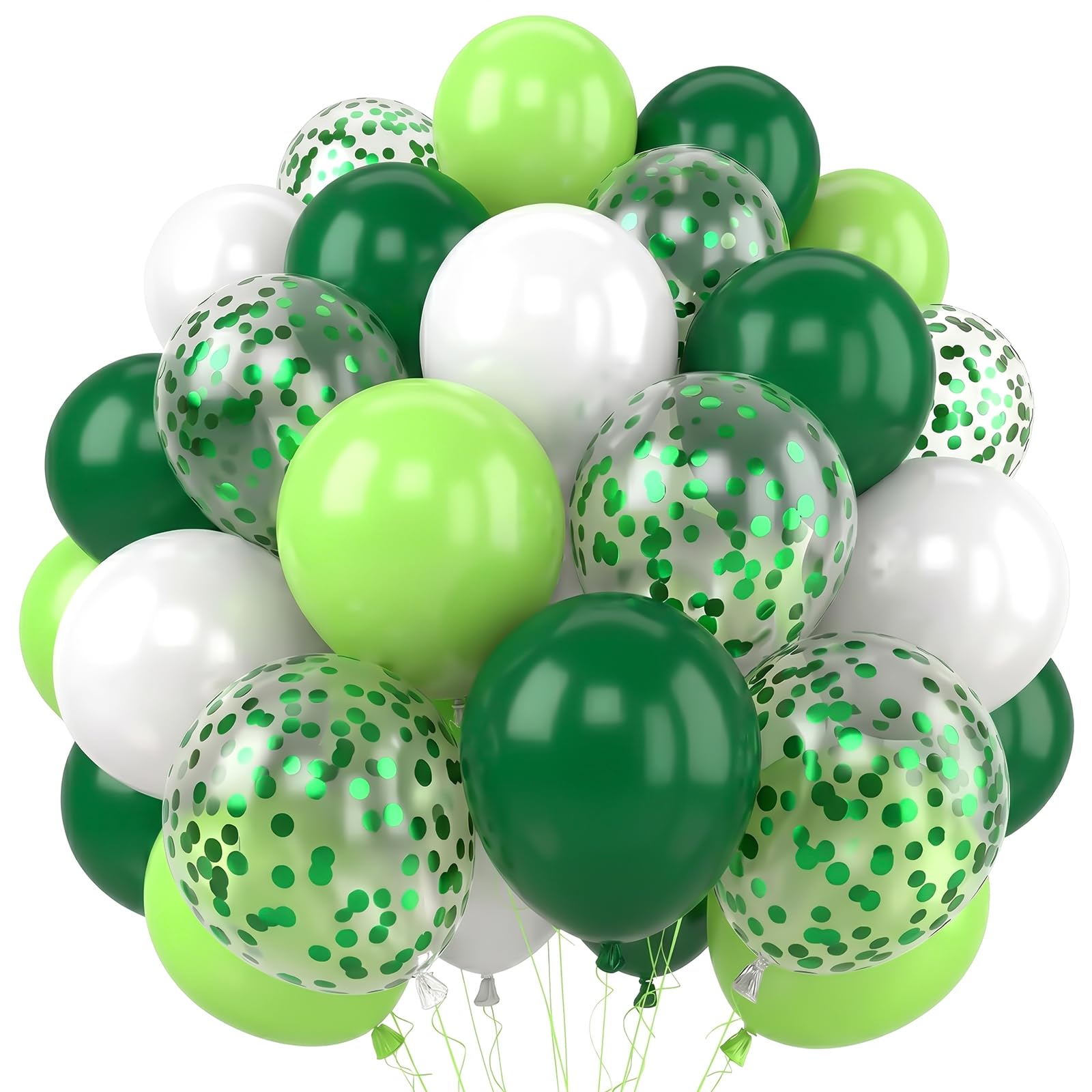 Green and White Balloons, 100pcs 12 Inch Latex Balloons, Confetti Balloon, Perfect for St. Patrick's Day, Birthday, Baby Shower, Garden Party, Graduation, Jungle & Green Themed Party Decorations