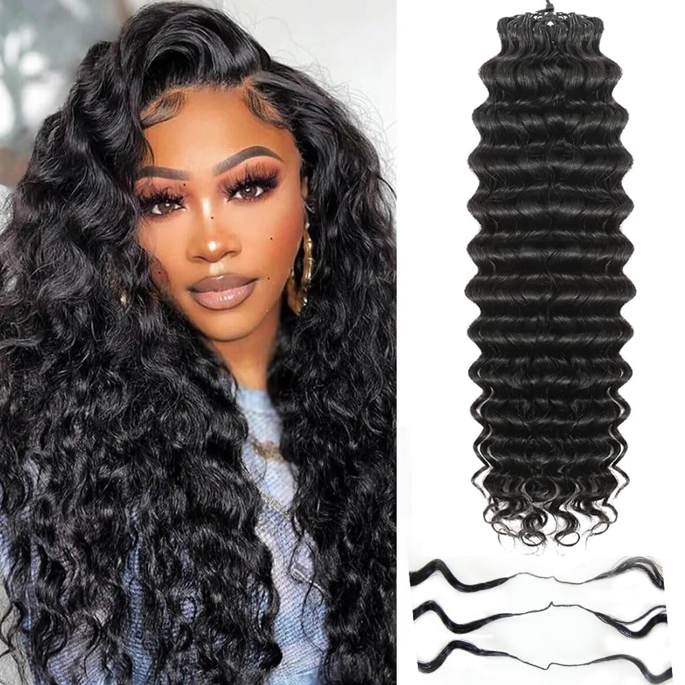 Deep Wave Feather Crochet Human Hair Extensions Invisible Miracle Knots Curly Natural Black Bundles for Black Women 14 Inch 60g Pre Separated 50 Strands