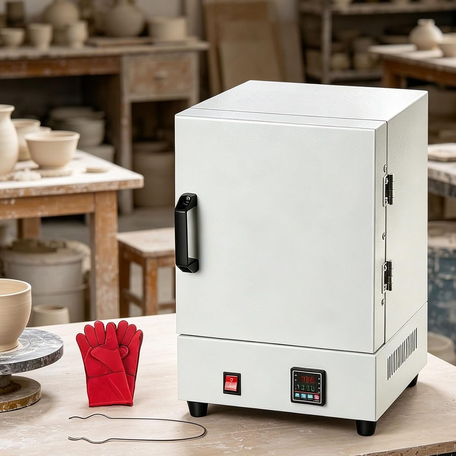 Piec elektryczny do ceramiki w domu, piec muflowy do topienia metalu 2000 W, mini piec ceramiczny 1150℃ / 2102°F/2102°, piec do obróbki cieplnej z kontrolerem do biżuterii, odlewania wosku, gliny