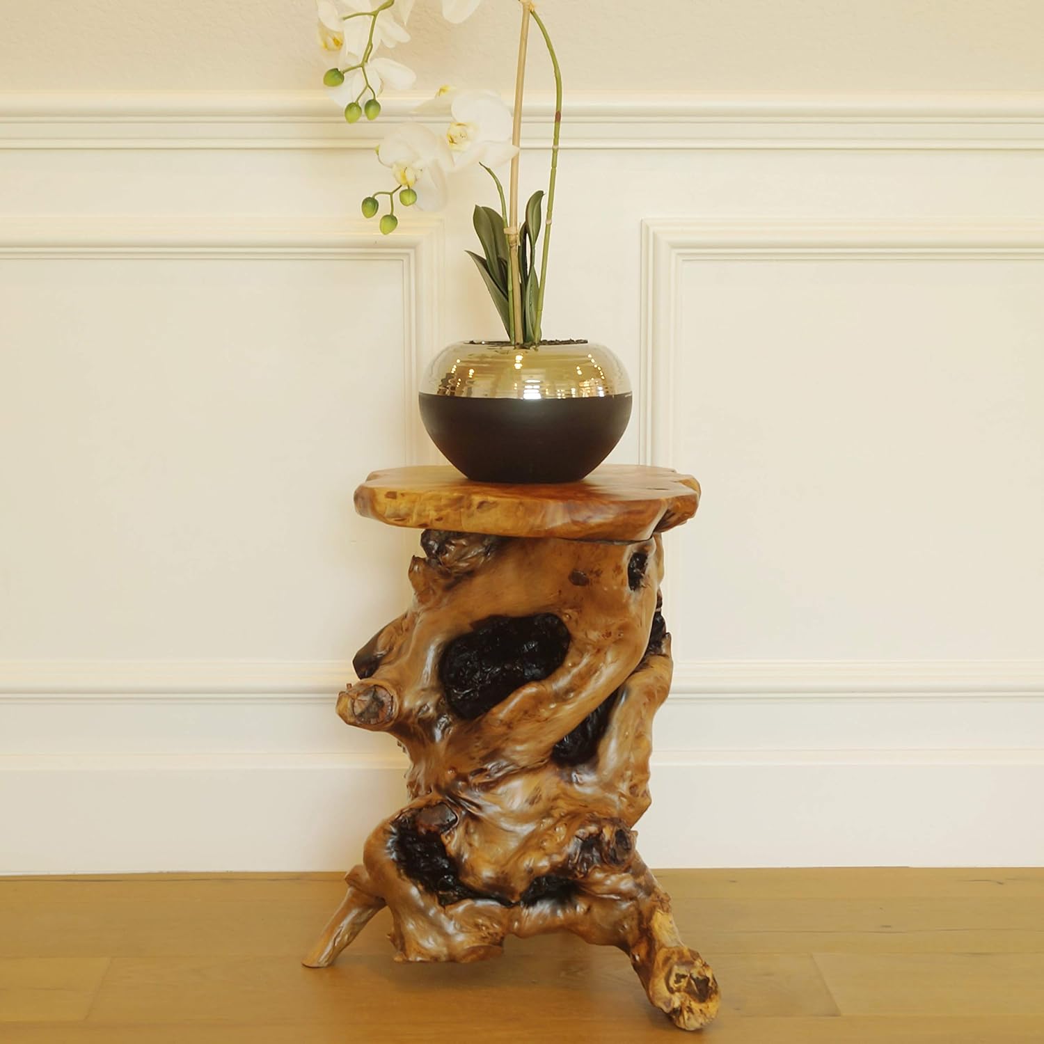 WELLAND Cedar Root Wood Log Side Table, End Table, Rustic Primitive Natural Live Edge